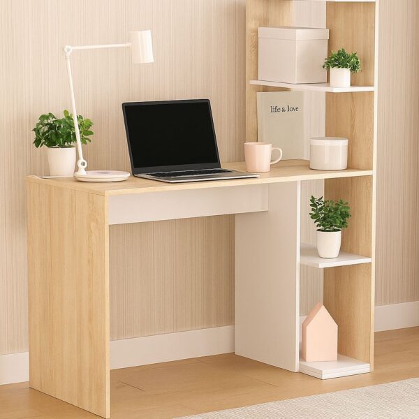 Stylish Study Table with Built-in Bookshelf