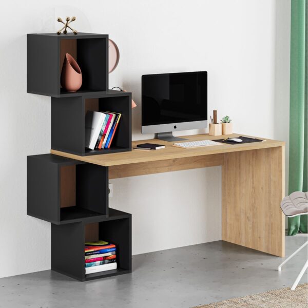 Modern Asymmetric Desk with Storage Cube Shelves