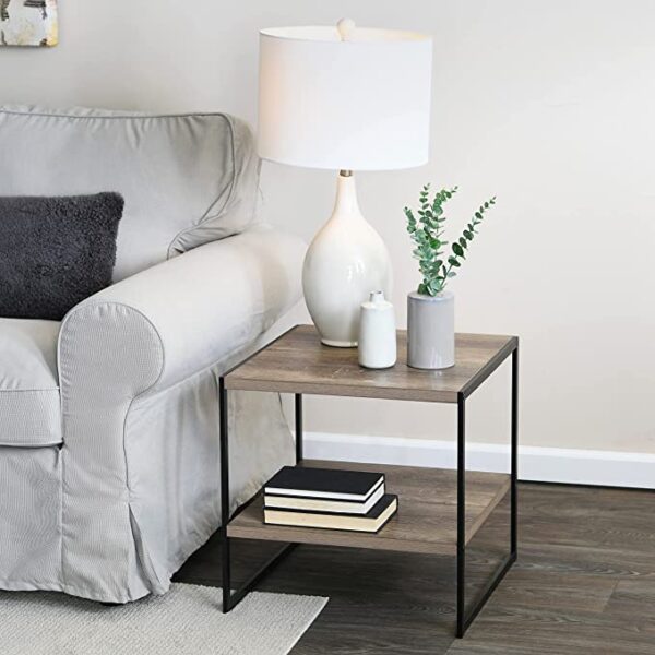 Modern Compact Side Table with Bottom Shelf – MDF & Metal Frame P#-046