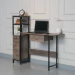 Multifunctional Computer Desk | Writing Table with Attached Side Storage and Display Shelves P#-017