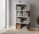 60-Inch Modern Geometric 4-Open Shelf Storage Bookshelf
