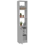 Tall White Narrow Storage Tower with Open Shelves & Cabinet Door - Image 3
