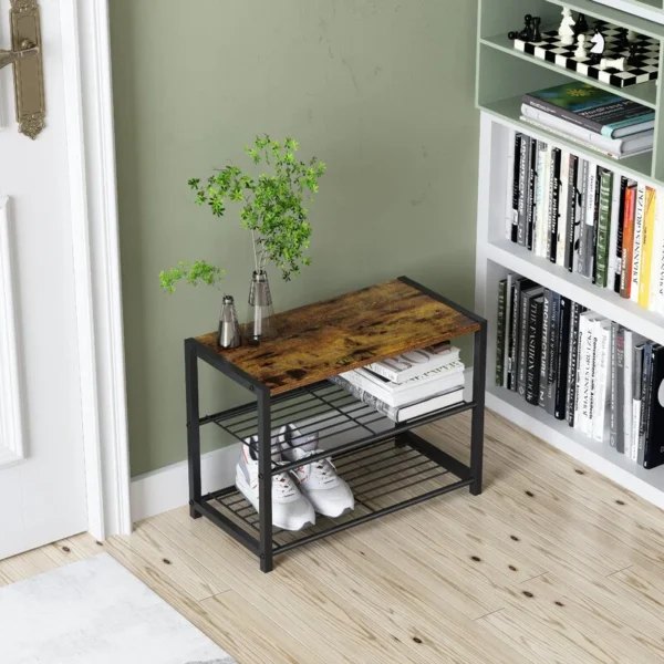 Stylish Metal & Wood Shoe Rack – Modern Home Organizer P#-057