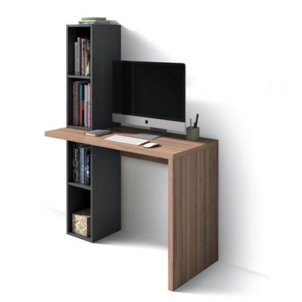 Modern Computer Desk with Tall Bookshelf – Compact Study & Home Office Table P#-064