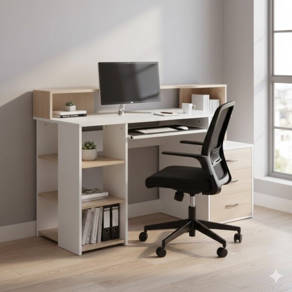 Study Desk with Shelving Unit for Display and Drawers P#-072