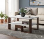 Modern Minimalist Coffee Table – Sleek White & Walnut Design