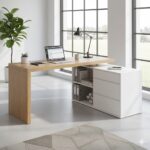 Modern L-Shaped Rotating Computer Desk with Storage Cabinet