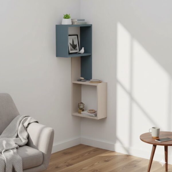 Contemporary Two-Tone Corner Floating Shelf – Stylish Zigzag Wall Storage P#-068