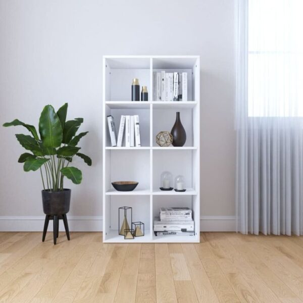 Modern 8-Cube White Bookshelf Organizer