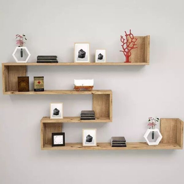 Zigzag MDF Floating Wall Shelf – Natural Wood Finish