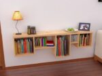 Modern Staggered Floating Wall Shelf Cube Display Unit – Natural Wood Finish