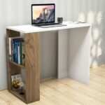 Modern Minimalist Computer Desk with Side Bookshelf