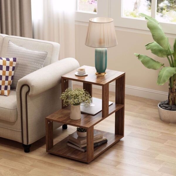 Modern Stepped 3-Tier Walnut finish Side Table