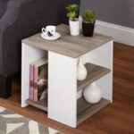 Modern Two-Tone Side Table with Open Shelves - White & Wood Finish - Image 3