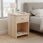 Minimal Wooden Bedside Table with Drawer & Shelf