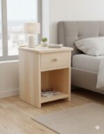 Minimal Wooden Bedside Table with Drawer & Shelf
