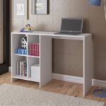 Modern White Study Table with Integrated Bookshelf