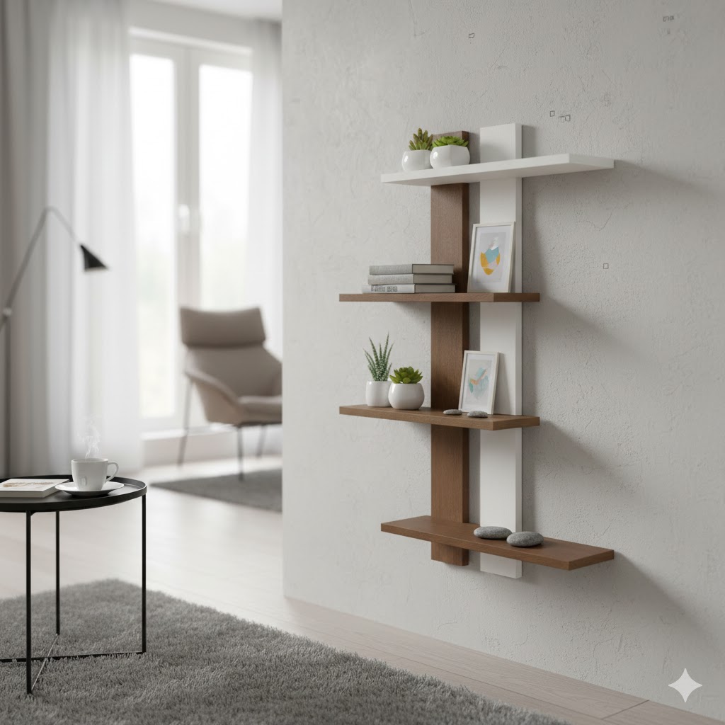 wall shelf Modern 4-Tier Two-Tone Floating Wall Shelf – Display Unit - Image 1