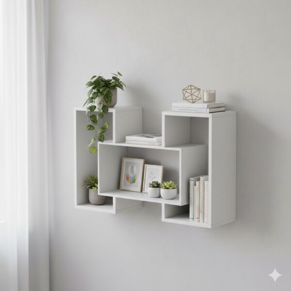 Staggered Geometric Wall Shelf – Matte White