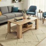 Modern MDF Coffee Table with Lower Shelf – Light Oak Finish