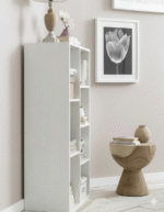 Modern White Staggered Bookshelf | Open Shelf Organizer - Image 2