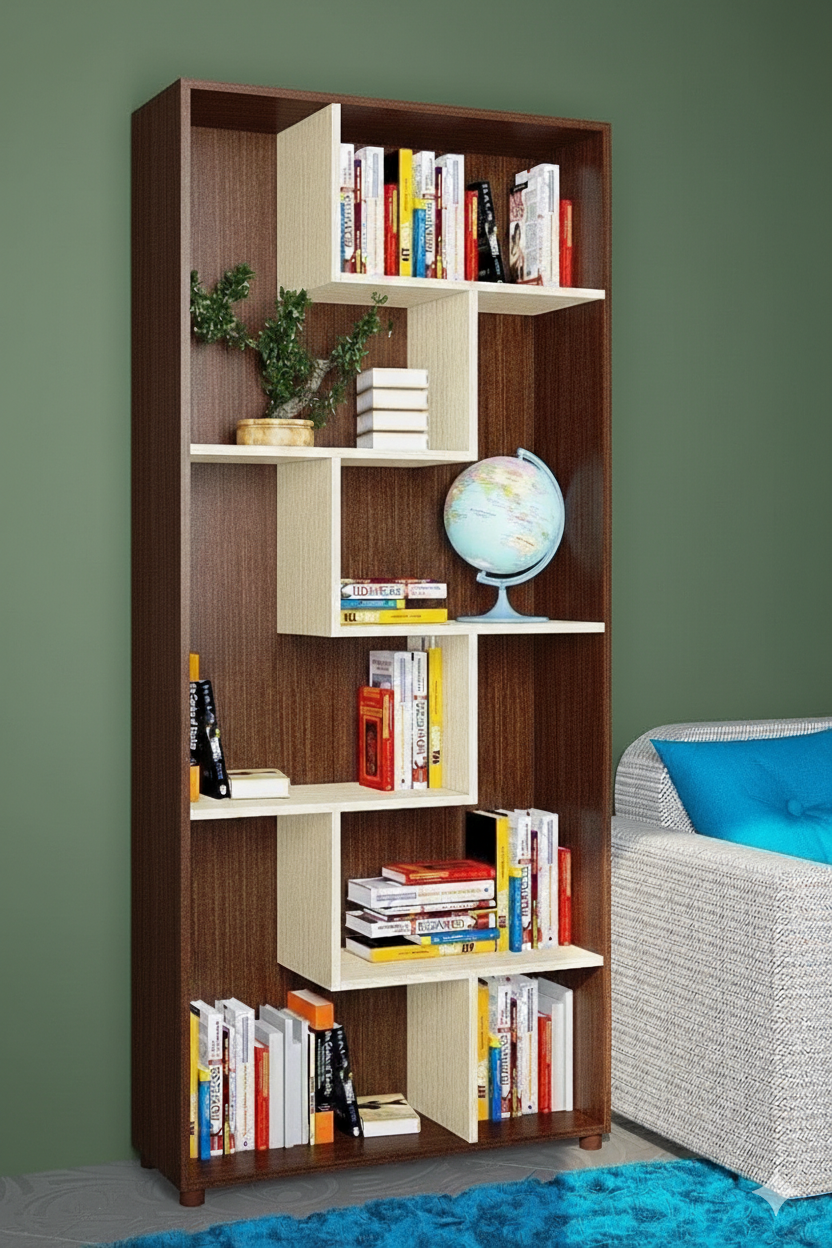 book shef03 Modern Two-Tone Tall Bookshelf | Open Shelf Storage - Image 1