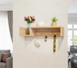 Modern Wood Key Holder Shelf with Hooks – Entryway Organizer