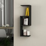 30" Black MDF Floating Wall Shelf – 3 Tier Asymmetrical Modern Decor Shelf