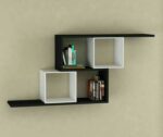 Modern Staggered Floating Wall Shelves - Geometric Black & White Interlocking Design
