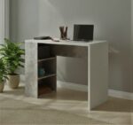 42" Modern White Desk with Asymmetrical Storage Shelves