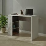 42" Modern White Desk with Asymmetrical Storage Shelves