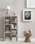 Modern White Staggered Bookshelf | Open Shelf Organizer