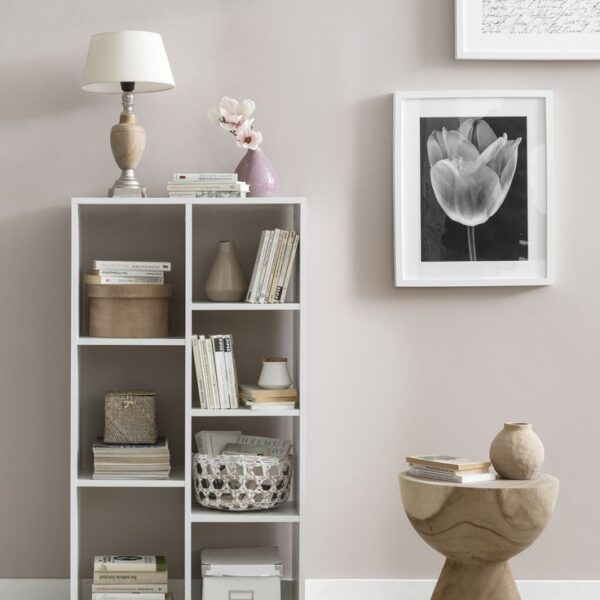 Modern White Staggered Bookshelf | Open Shelf Organizer