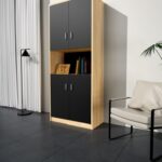 Modern Two-Tone Tall Storage Cabinet with Open Display Shelf