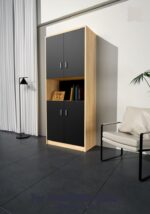 Modern Two-Tone Tall Storage Cabinet with Open Display Shelf