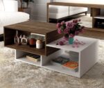 Modern Staggered Coffee Table with Open Shelves – Dual-Tone Wood & White Finish