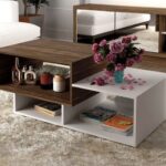 Modern Staggered Coffee Table with Open Shelves – Dual-Tone Wood & White Finish