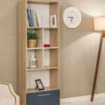 Space-Saving Tall Bookshelf - Modern Light Wood with Bottom Drawer Storage