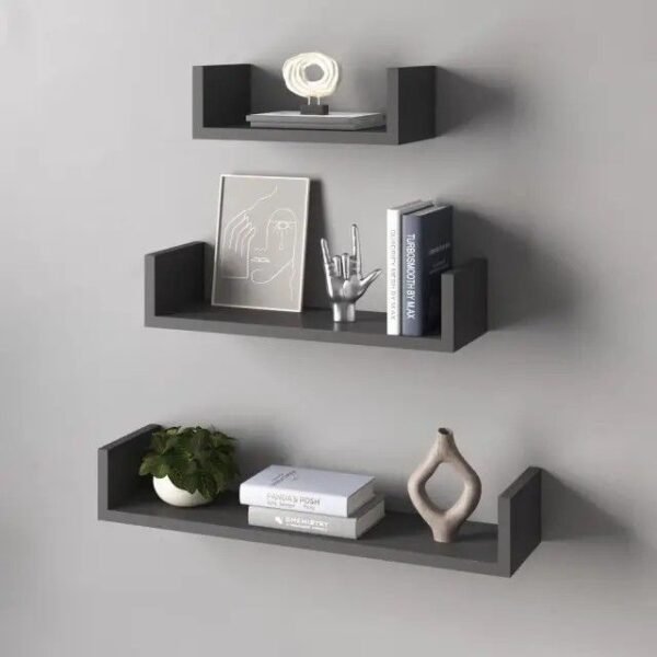 Minimalist U-Shaped Floating Shelf Set - Matte Grey (Set of 3)