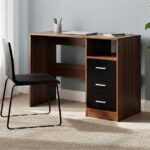 Minimalist Study & Office Desk 42" – Walnut Finish with Black Drawers