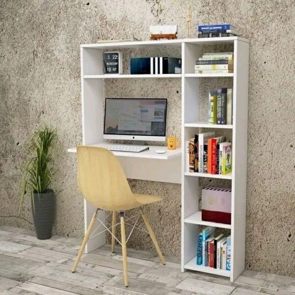 Modern White Study Desk with Built-in Shelves | 42" Computer Workstation with Ample Storage