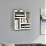 Modern Geometric Wall Shelf Unit - 24x24 Inch White Floating Shelves with Multiple Compartments for Books, Plants & Decor