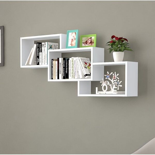 White Geometric Interlocking Wall Shelf Set