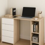 Modern Computer Desk with 4 Drawers and Open Shelves