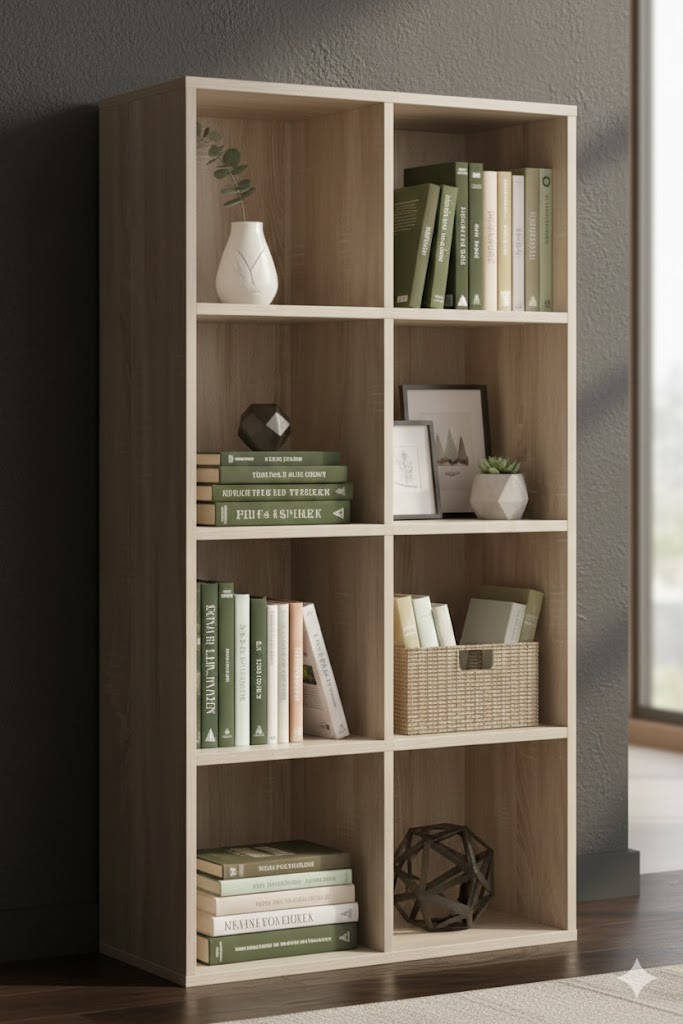 8 cube book shelf Modern 8-Cube Open Bookshelf – Light Oak Finish - Image 1