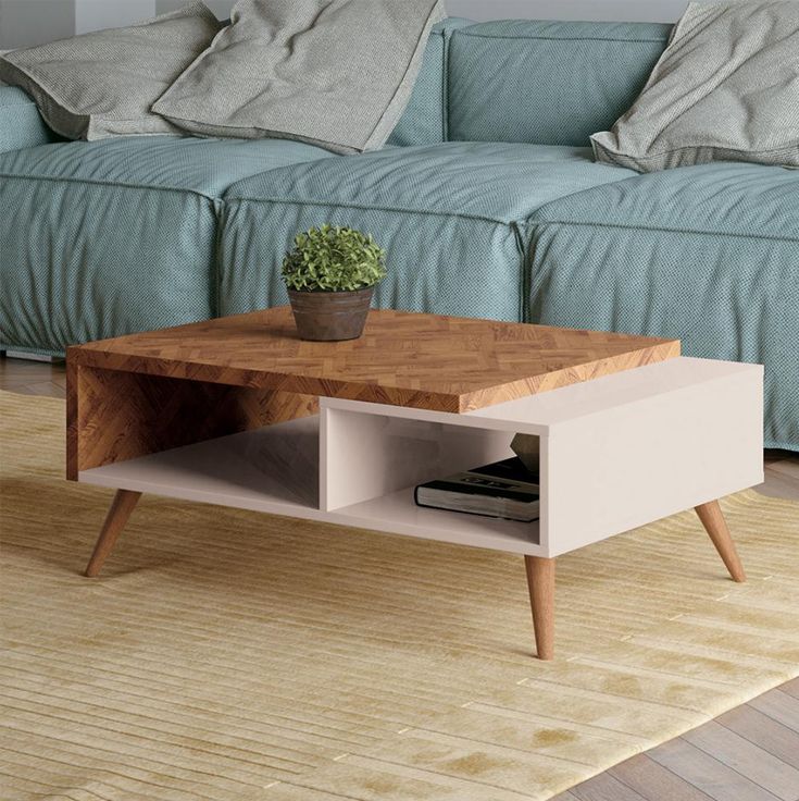 stylish centr tabl Stylish Modern Two-Tone Coffee Table with Storage – 36" - Image 1