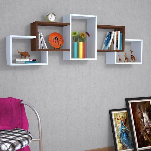 Modern 5-Piece Interlocking Geometric Floating Wall Shelf
