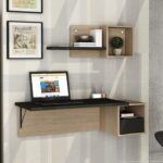 Modern Wall-Mounted Floating Desk with Shelves – Wood & Black