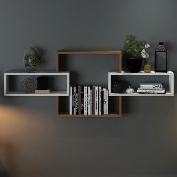 Modern Interlocking Floating Wall Shelves - 48" Geometric Design
